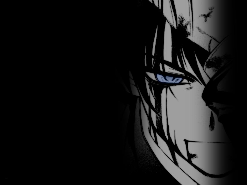 nanaya shiki, tohno shiki, tsukihime, type-moon, 00s, 1boy, black hair, blood, blue eyes, dark, evil smile, looking at viewer, male focus, smile, solo