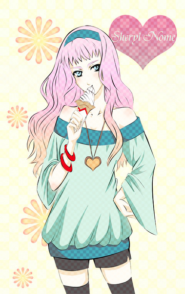 sheryl nome, macross, macross frontier, 00s, aqua eyes, food, ice cream, long hair, multicolored hair, solo, thighhighs
