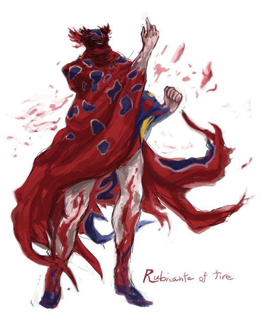 piranosuke, rubicante, final fantasy, final fantasy iv, 1990s (style), 1boy, character name, cloak, male focus, solo, white background