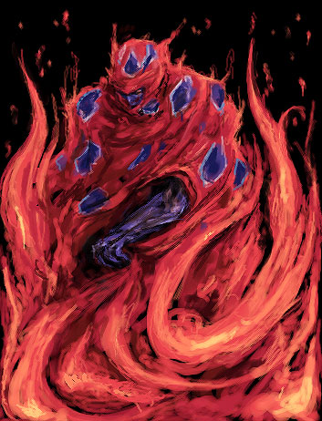kara (color), rubicante, final fantasy, final fantasy iv, lowres, 1990s (style), 1boy, cloak, fire, male focus, solo