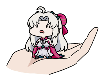 nyaru (nyaru 4126), carlotta (wuthering waves), wuthering waves, commentary request, lowres, 1girl, 1other, ahoge, bow, chibi, dress, grey dress, grey hair, hair bow, in palm, long hair, mini person, minigirl, open mouth, parted bangs, pink bow, simple background, solo focus, standing, striped bow, very long hair, white background, | |