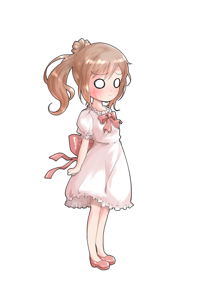dairi, satou sasara, cevio, commentary request, large variant set, variant set, 1girl, :3, back bow, blush, boots, bow, brown hair, chest bow, closed mouth, deformed, dress, flat chest, from side, full body, high heel boots, high heels, looking ahead, medium hair, o o, pink boots, pink dress, ponytail, red bow, short sleeves, sidelocks, simple background, solo, standing, tachi-e, transparent background