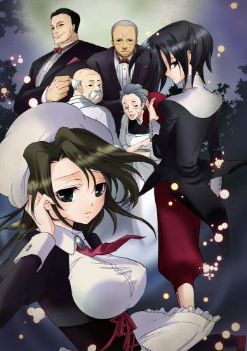 natsumi kei, gouda toshirou, kanon (umineko), kumasawa chiyo, nanjou terumasa, ronoue genji, shannon (umineko), 07th expansion, no naku koro ni (series), umineko no naku koro ni, lowres, 00s, 2girls, 4boys, black hair, brown hair, grey hair, multiple boys, multiple girls, white hair