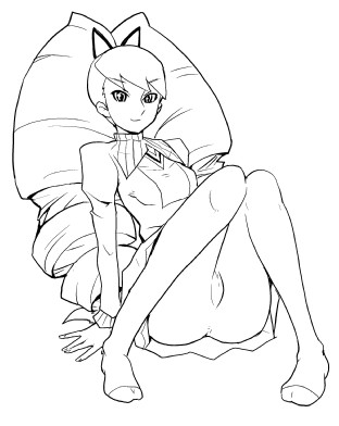heriyama, luna platz (mega man), capcom, mega man (series), mega man star force (series), lowres, 00s, 1girl, big hair, drill hair, feet, female focus, greyscale, legs, monochrome, pantyhose, solo, uncensored, upskirt