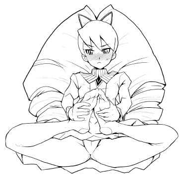 heriyama, luna platz (mega man), capcom, mega man (series), mega man star force (series), lowres, 00s, 1girl, big hair, blush, drill hair, feet, feet together, female focus, greyscale, monochrome, panties, panties under pantyhose, pantyhose, pantyshot, solo, underwear, upskirt