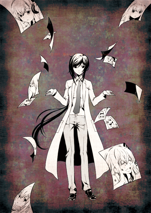 kunosato mio, chaos;child, science adventure, bad link, character request, check character, official art, tagme, 1girl, beth (chaos;child), black hair, chaos;child: children's collapse, lab coat, loafers, long hair, necktie, onsinf2, pants, shirt, shoes, solo