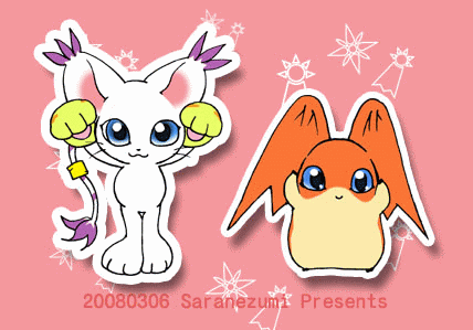 patamon, tailmon, digimon, animated, animated gif, lowres, caramelldansen, digimon (creature), saranezuma