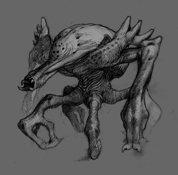 tagme, alien, greyscale, monochrome, monster, no humans, sketch, what