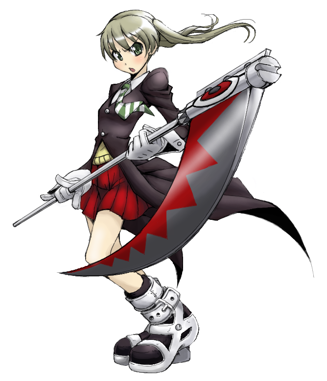 nikyu, maka albarn, soul eater, 00s, blonde hair, scythe, skirt, solo, weapon