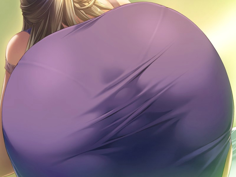 ichikawa saasha, misawa kaori, biniku no kaori, clothes, game cg, 1girl, ass, ass focus, bent over, blonde hair, brown hair, close-up, dildo, female focus, from behind, hip focus, huge ass, pantylines, pov, realistic, sex toy, skin tight, skindentation, skirt, solo, wide hips