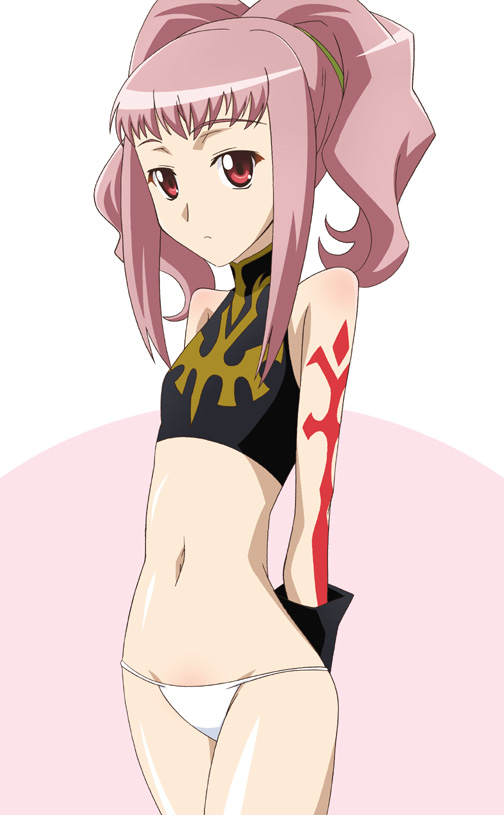 paopa ship, anya alstreim, code geass, 00s, gloves, midriff, navel, panties, pink hair, solo, underwear