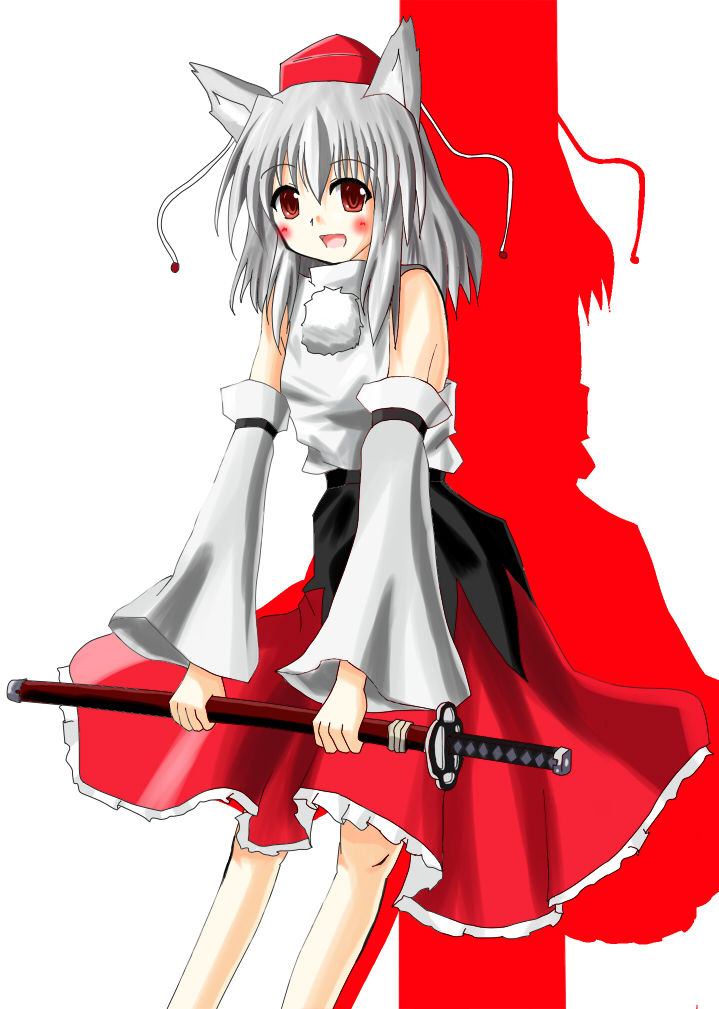 takatsuki, takatsuki (ive), inubashiri momiji, touhou, 1girl, animal ears, female focus, sheath, sheathed, solo, sword, weapon, wolf ears