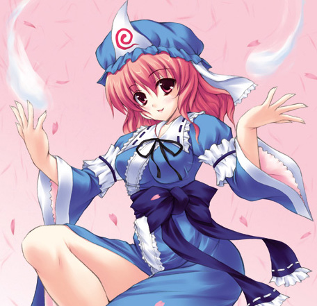 shigemasa, saigyouji yuyuko, touhou, lowres, 1girl, female focus, hat, solo