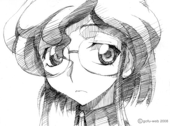 gofu, nina einstein, code geass, traditional media, 00s, greyscale, monochrome, sketch, solo