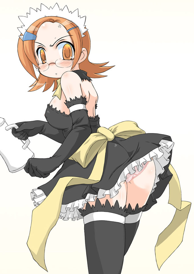 naitou kouse, uehara miyako, pani poni dash!, 00s, 1girl, female focus, glasses, maid, panties, red hair, solo, thighhighs, underwear