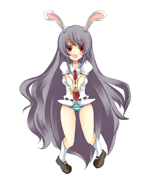 umi (umi02), reisen udongein inaba, touhou, bad id, bad pixiv id, 1girl, animal ears, breasts, female focus, full body, long hair, panties, purple hair, rabbit ears, simple background, solo, underwear, white background