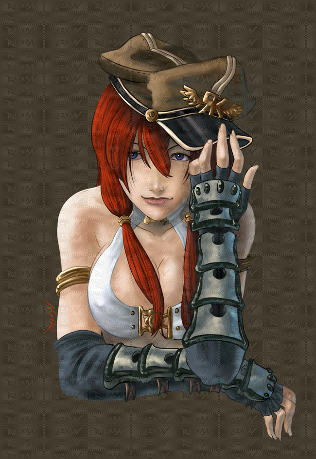 blacksmith (ragnarok online), ragnarok online, blacksmith, blue eyes, bracelet, elbow gloves, gloves, hat, jewelry, red hair, solo, twintails