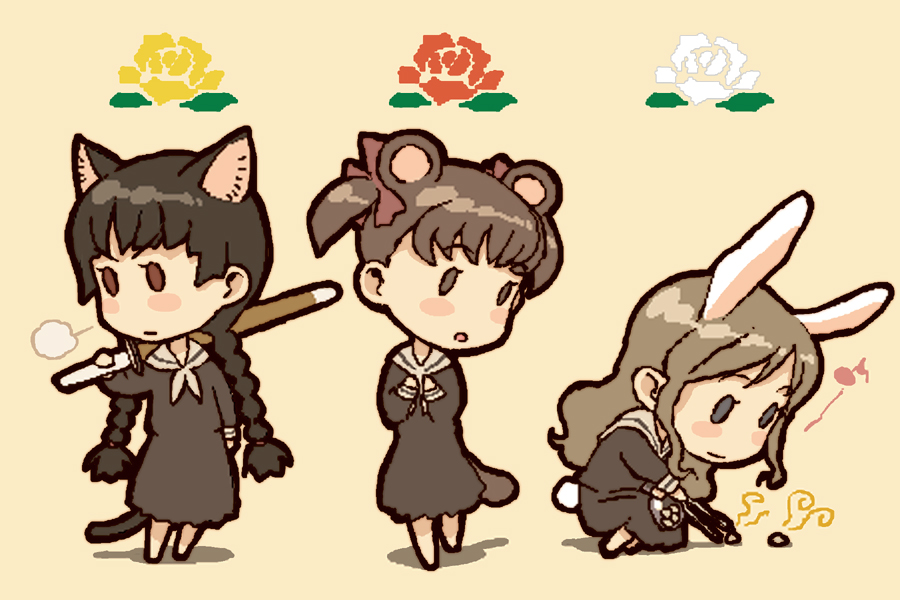 hijiri rei, fukuzawa yumi, shimazu yoshino, toudou shimako, maria-sama ga miteru, 00s, animal ears, cat ears, chibi, rabbit ears