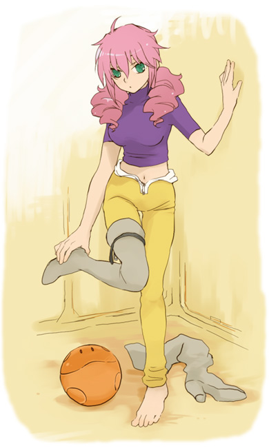 plum (arch), feldt grace, haro, gundam, gundam 00, 00s, barefoot, dressing, feet, grey thighhighs, shoes, single shoe, solo, thighhighs
