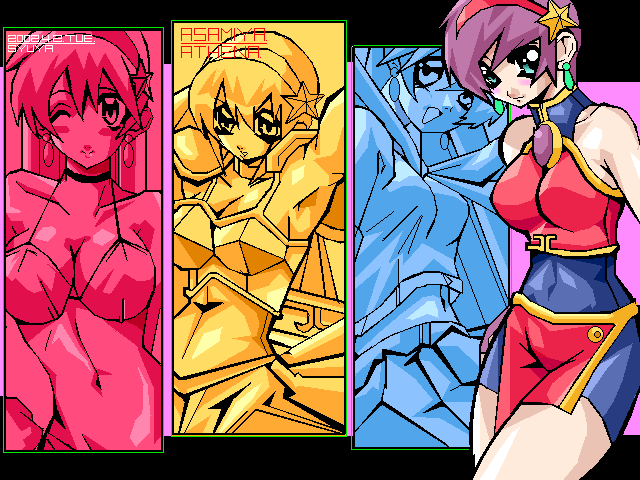 jojo, asamiya athena, snk, the king of fighters, 4girls, :d, aqua eyes, armpits, bare shoulders, bikini, blush, breasts, brooch, character name, choker, cleavage, collarbone, column lineup, cowboy shot, crop top, dated, earrings, fingerless gloves, gloves, groin, hair between eyes, hair ornament, hairband, halterneck, jewelry, letterboxed, light smile, midriff, multiple girls, multiple monochrome, narrow waist, navel, oekaki, one eye closed, open mouth, pelvic curtain, pleated skirt, purple hair, short hair, skirt, smile, star (symbol), star hair ornament, swimsuit, turtleneck, unitard, very short hair