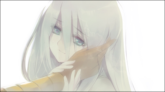 ni (2shi), kisara (yu-gi-oh!), yu-gi-oh!, yu-gi-oh! duel monsters, bad id, bad pixiv id, 1girl, green eyes, hand on another's face, long hair, pale skin, solo focus, white hair
