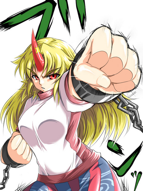 tajima yuuki, hoshiguma yuugi, touhou, duplicate, 1girl, female focus, horns, single horn, solo, tajirin