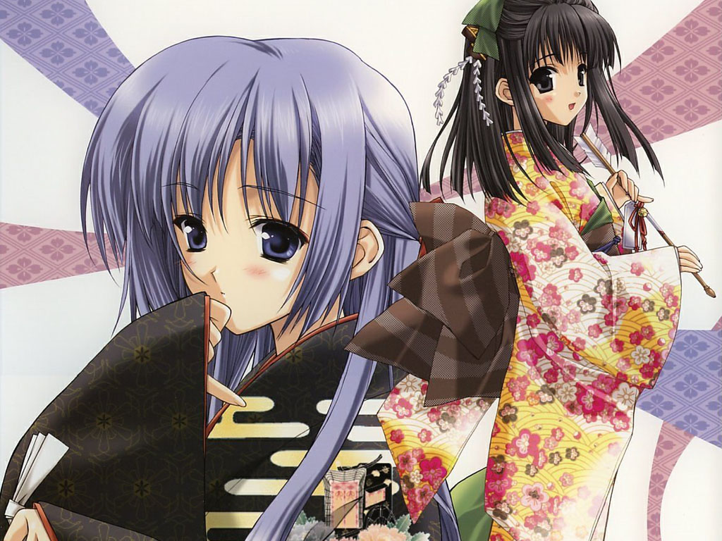 suzuhira hiro, tagme, black eyes, black hair, blue eyes, blue hair, half updo, japanese clothes
