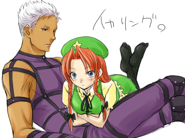 esaka, hong meiling, krizalid, m.u.g.e.n, snk, the king of fighters, touhou, translation request, 1boy, 1girl, couple, crossover, feet, fire, hetero, socks, soles, thighhighs