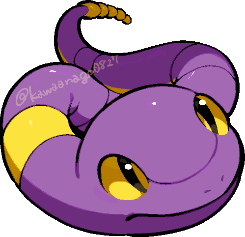 kawaanago, ekans, nintendo, pokemon, commentary request, lowres, animal focus, chibi, chibi only, closed mouth, full body, gen 1 pokemon, no humans, nostrils, pokemon (creature), pokemon focus, snake, solo, transparent background, twitter username