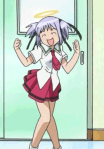 mitsukai dokuro, bokusatsu tenshi dokuro-chan, animated, animated gif, anime screenshot, lowres, 00s, 1girl, angel, dancing, female focus, halo, school uniform, serafuku, solo
