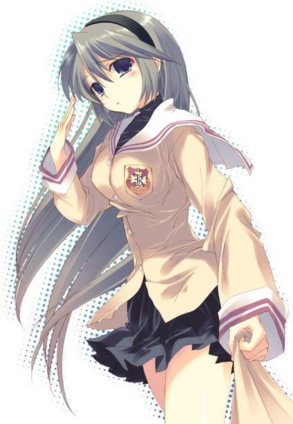 onodera, sakagami tomoyo, clannad, silver hair, 00s, blue eyes, hairband, school uniform, serafuku, skirt, solo