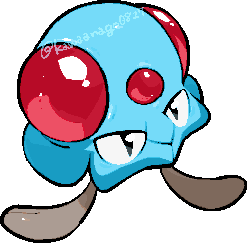 kawaanago, tentacool, nintendo, pokemon, commentary request, lowres, animal focus, chibi, chibi only, full body, gen 1 pokemon, no humans, pokemon (creature), pokemon focus, solo, tentacles, transparent background, twitter username