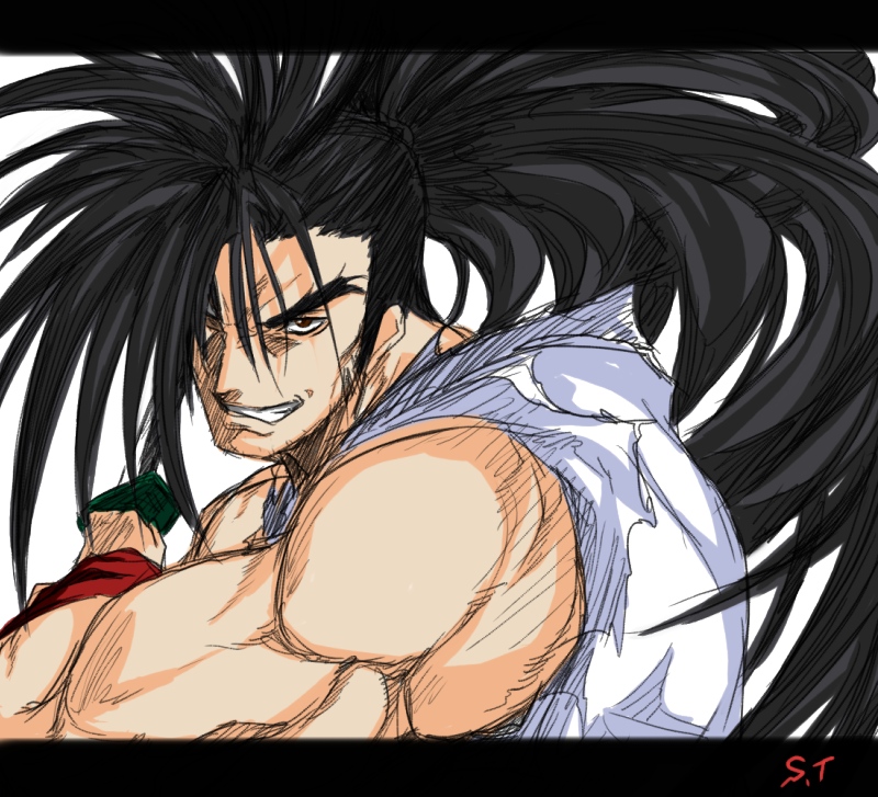 take shinobu, takesinobu, haoumaru, samurai spirits, bad id, bad pixiv id, 1boy, black hair, brown eyes, male focus, solo