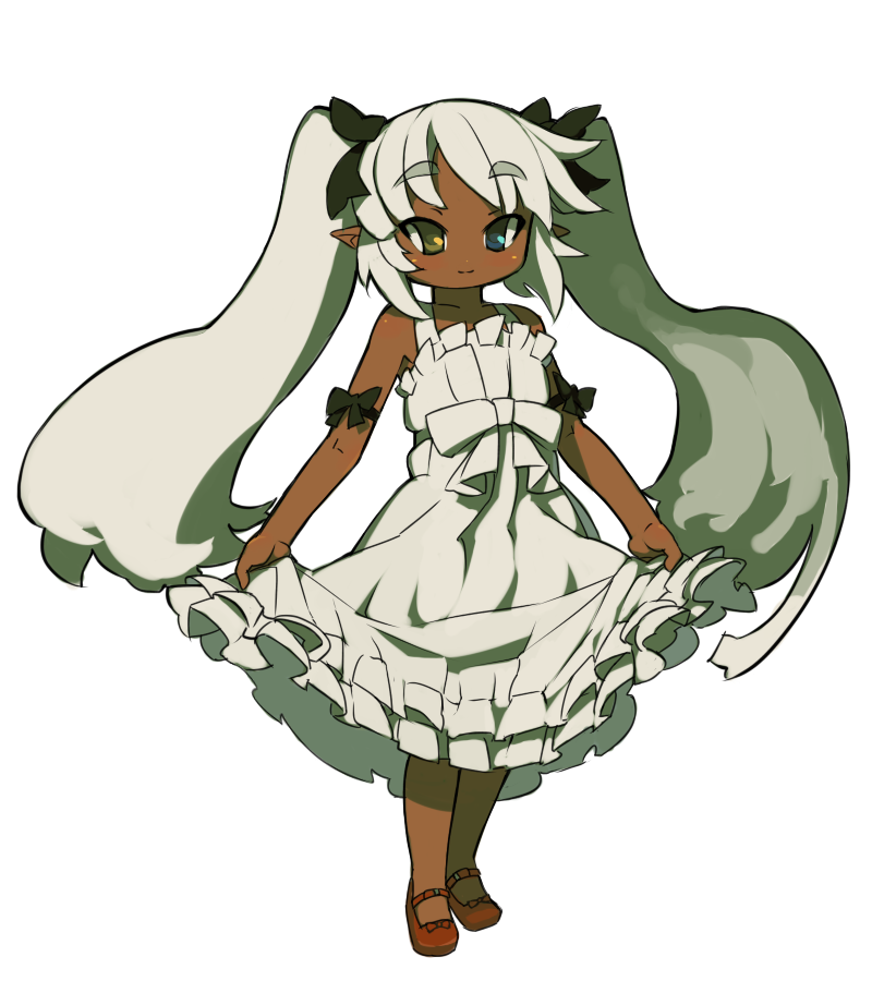 itsukia, original, silver hair, bad id, bad pixiv id, tagme, dark-skinned female, dark skin, heterochromia, solo, twintails
