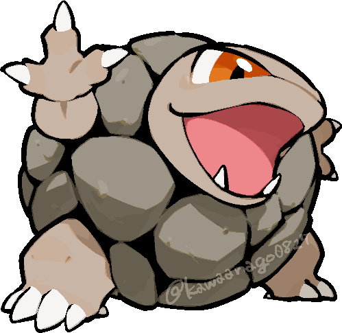 kawaanago, golem (pokemon), nintendo, pokemon, commentary request, lowres, chibi, chibi only, claws, fangs, full body, gen 1 pokemon, no humans, open mouth, pokemon (creature), pokemon focus, red eyes, solo, transparent background, twitter username