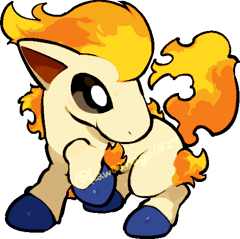 kawaanago, ponyta, nintendo, pokemon, commentary request, lowres, animal focus, chibi, chibi only, closed mouth, fire, full body, gen 1 pokemon, horse, no humans, pokemon (creature), pokemon focus, solo, transparent background, twitter username