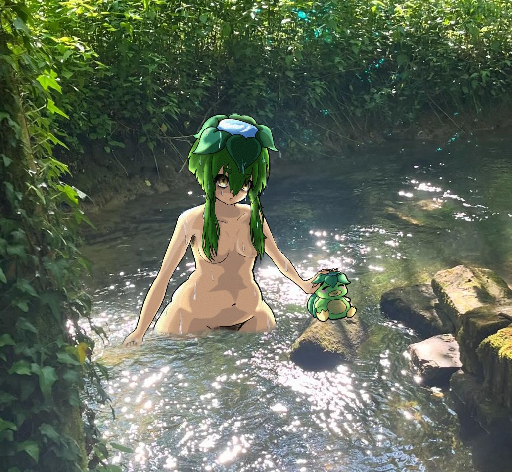 nonoxnobody, nono nozomi, indie virtual youtuber, topless, 1girl, 1other, 2025, nude, peen, rock, water