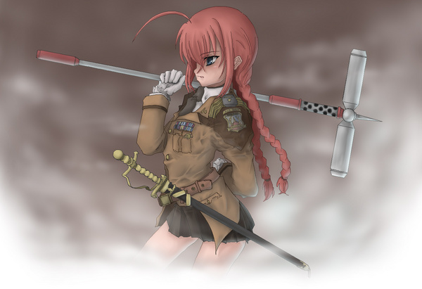 petag2, graf eisen, vita (nanoha), lyrical nanoha, mahou shoujo lyrical nanoha, mahou shoujo lyrical nanoha strikers, 00s, 1girl, female focus, hammer, military, military uniform, solo, sword, weapon