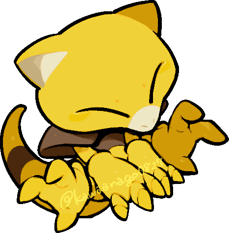 kawaanago, abra, nintendo, pokemon, commentary request, lowres, chibi, chibi only, closed eyes, full body, gen 1 pokemon, no humans, nostrils, pokemon (creature), pokemon focus, solo, transparent background, twitter username