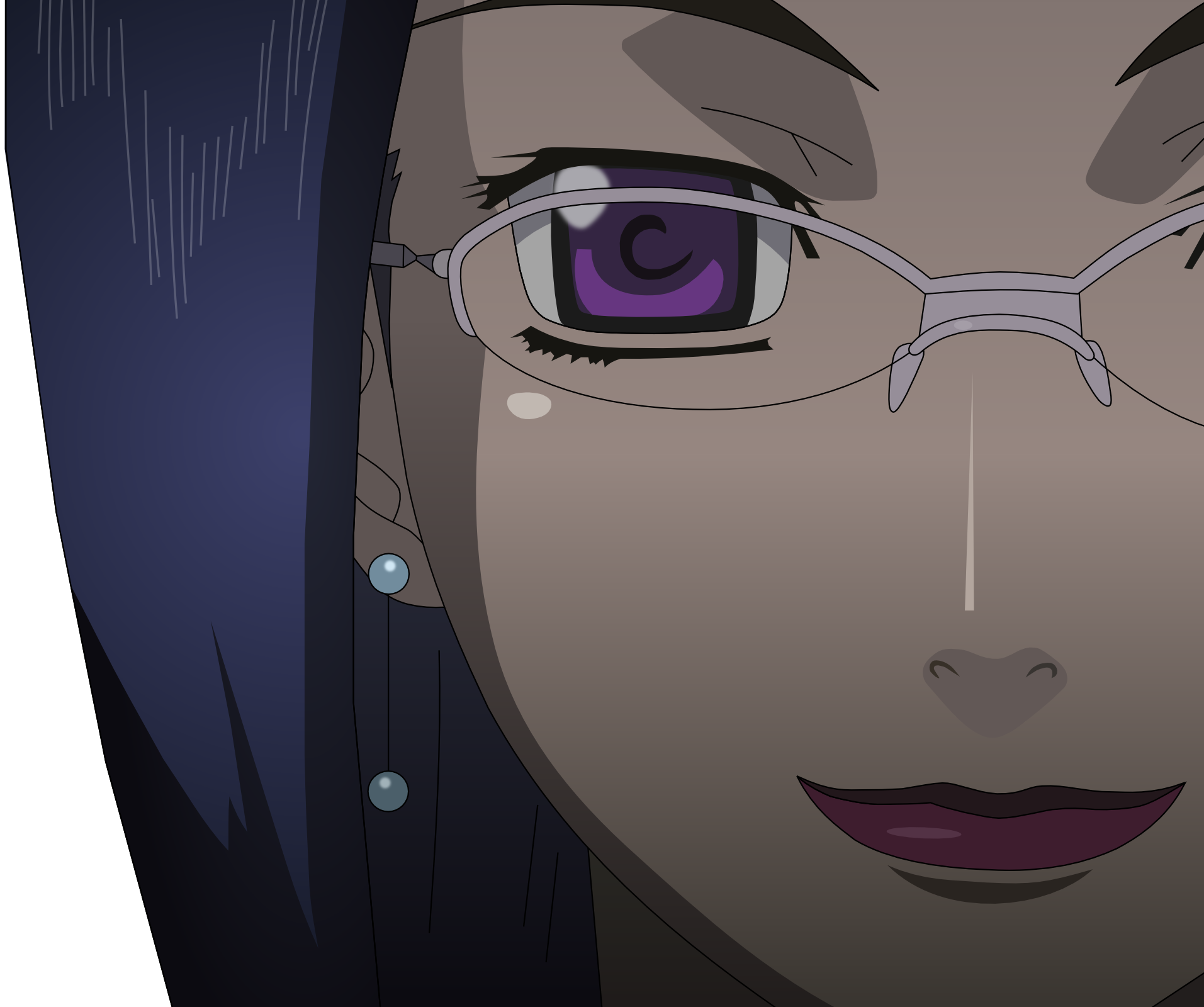 grace o'connor, macross, macross frontier, derivative work, highres, vector trace, 00s, close-up, earrings, glasses, jewelry, lipstick, makeup, transparent background