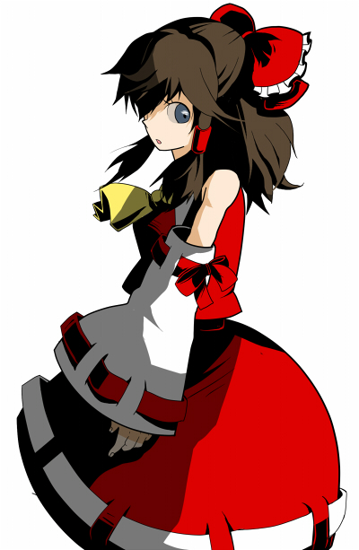 mari oil, hakurei reimu, touhou, bad id, bad pixiv id, 1girl, detached sleeves, female focus, japanese clothes, miko, simple background, skirt, solo, white background