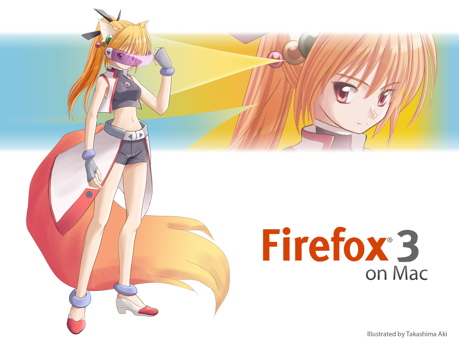firefox3, mozilla firefox, os-tan, visor, highres, animal ears, fox ears, fox tail, ponytail, solo, tail