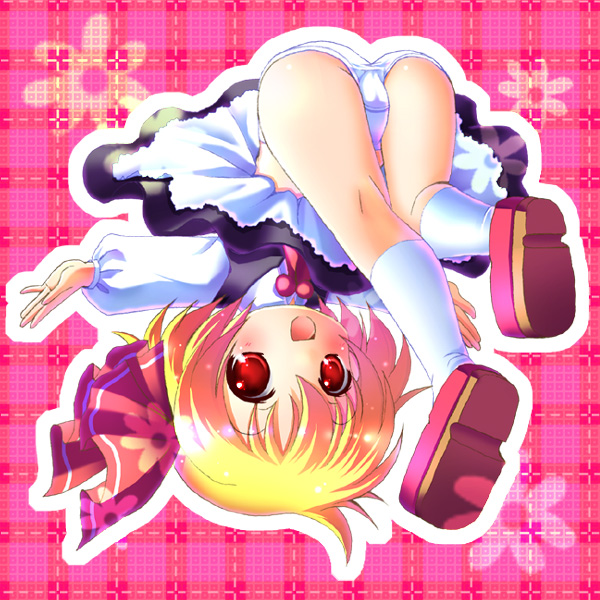 fuzuki imeri, rumia, embodiment of scarlet devil, touhou, 1girl, ass, blonde hair, female focus, full body, panties, red eyes, ribbon, short hair, solo, underwear