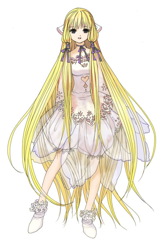 wen-m, chii, chobits, 1girl, absurdly long hair, blonde hair, dress, female focus, full body, long hair, solo, very long hair