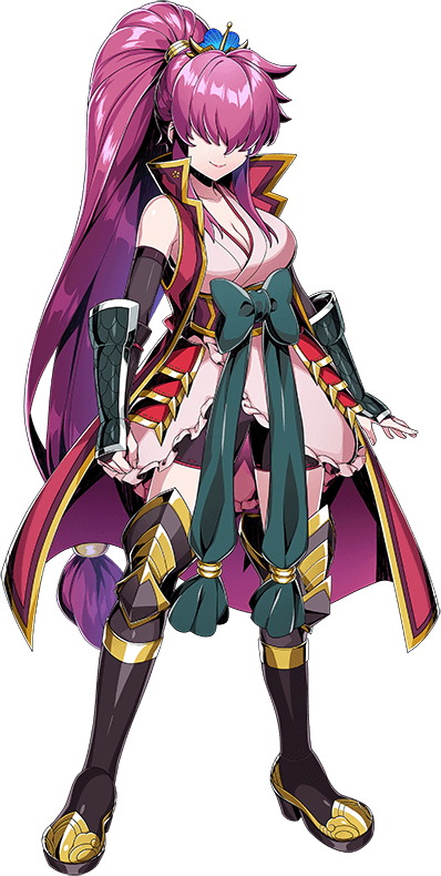 duel masters, duel masters play's, artist request, official art, 1girl, bare shoulders, black shorts, boots, breasts, cleavage, closed mouth, coat, hair ornament, hair over eyes, high ponytail, islay (duel masters), japanese clothes, large breasts, long hair, open clothes, open coat, pink shirt, ponytail, purple hair, shirt, shorts, sidelocks, solo, thigh boots, transparent background, vambraces, very long hair