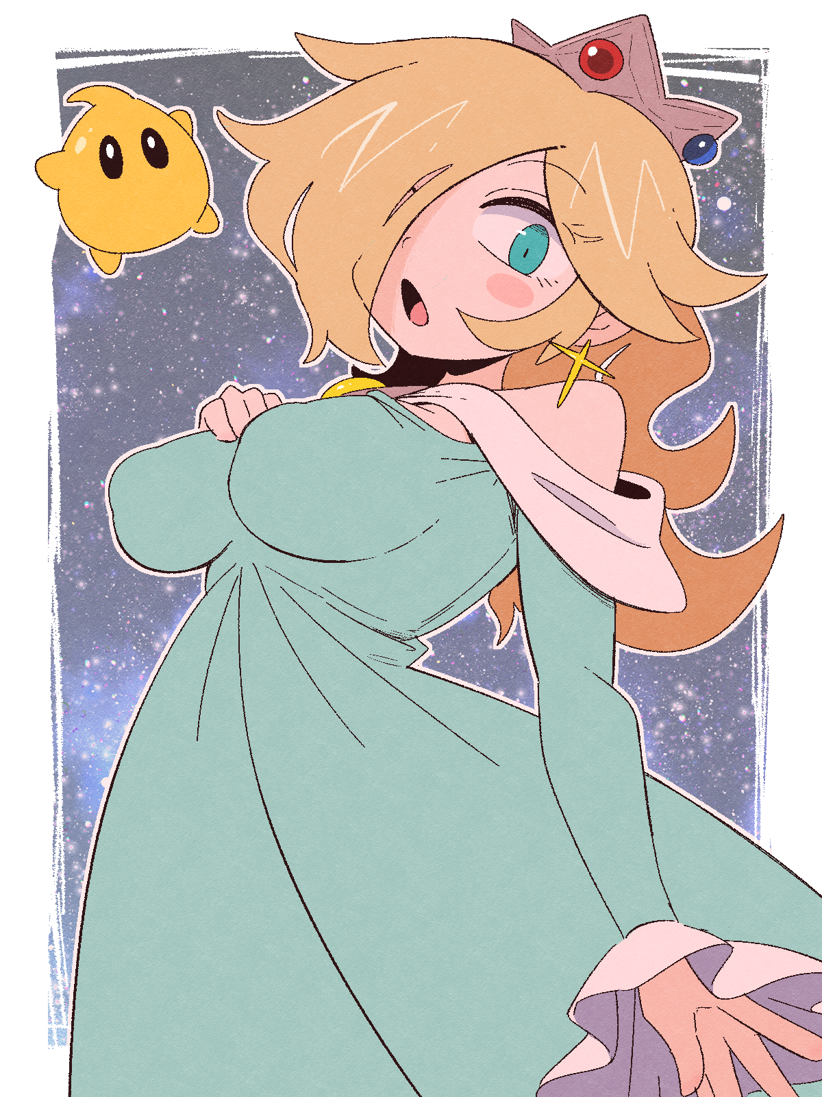 kurachi mizuki, luma (mario), rosalina, mario (series), nintendo, super mario galaxy, highres, blonde hair, breasts, large breasts, one eye covered