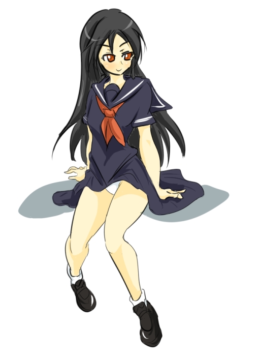 momio, kamura reiri, kaibutsu oujo, 00s, black hair, bobby socks, school uniform, serafuku, socks, vampire