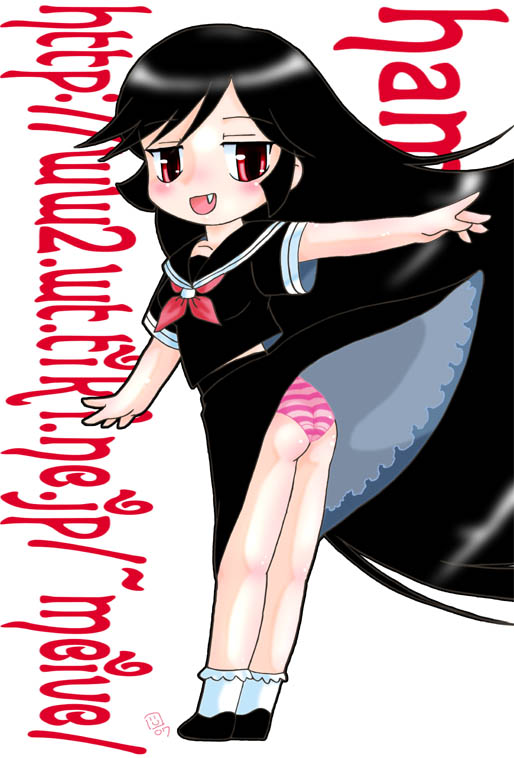 hamsta, kamura reiri, kaibutsu oujo, 00s, black hair, fang, panties, school uniform, serafuku, underwear, vampire