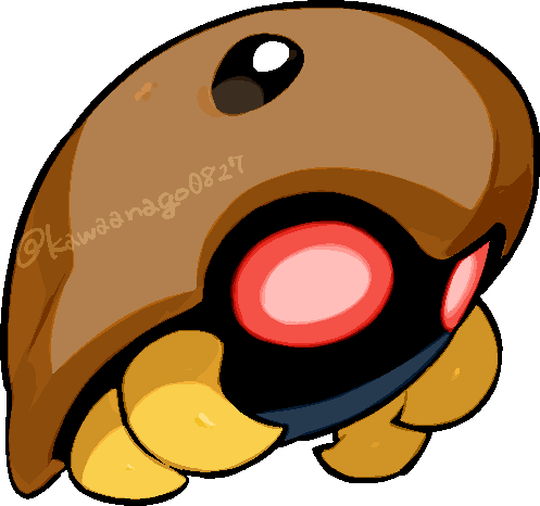 kawaanago, kabuto (pokemon), nintendo, pokemon, commentary request, lowres, animal focus, chibi, chibi only, full body, gen 1 pokemon, no humans, pokemon (creature), pokemon focus, solo, transparent background, twitter username