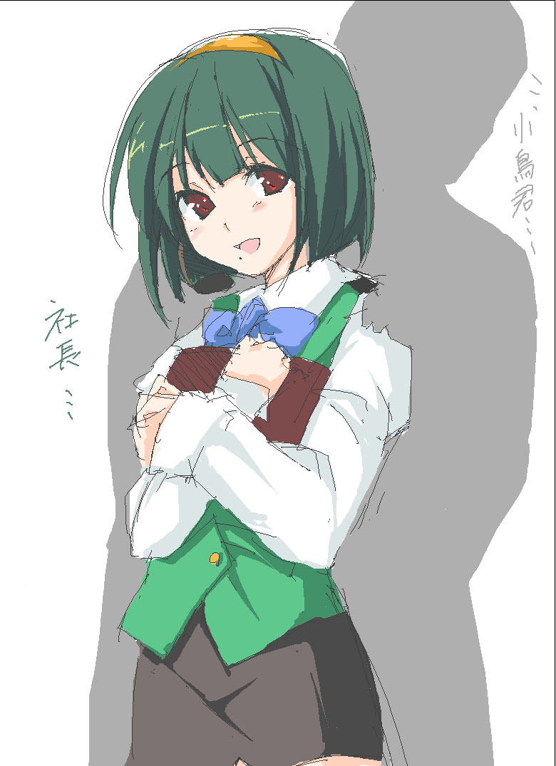 imuraya ayuka, otonashi kotori, idolmaster, idolmaster (classic), idolmaster 1, tagme, 00s, blouse, blue bow, blue bowtie, bow, bowtie, oekaki, shirt, simple background, sketch, solo, white background, white shirt